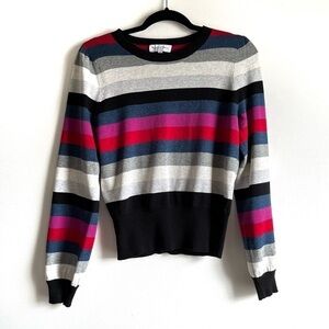Michael Stars Pink Black Stripes Bell Cropped Neck Pullover Sweater Size Small